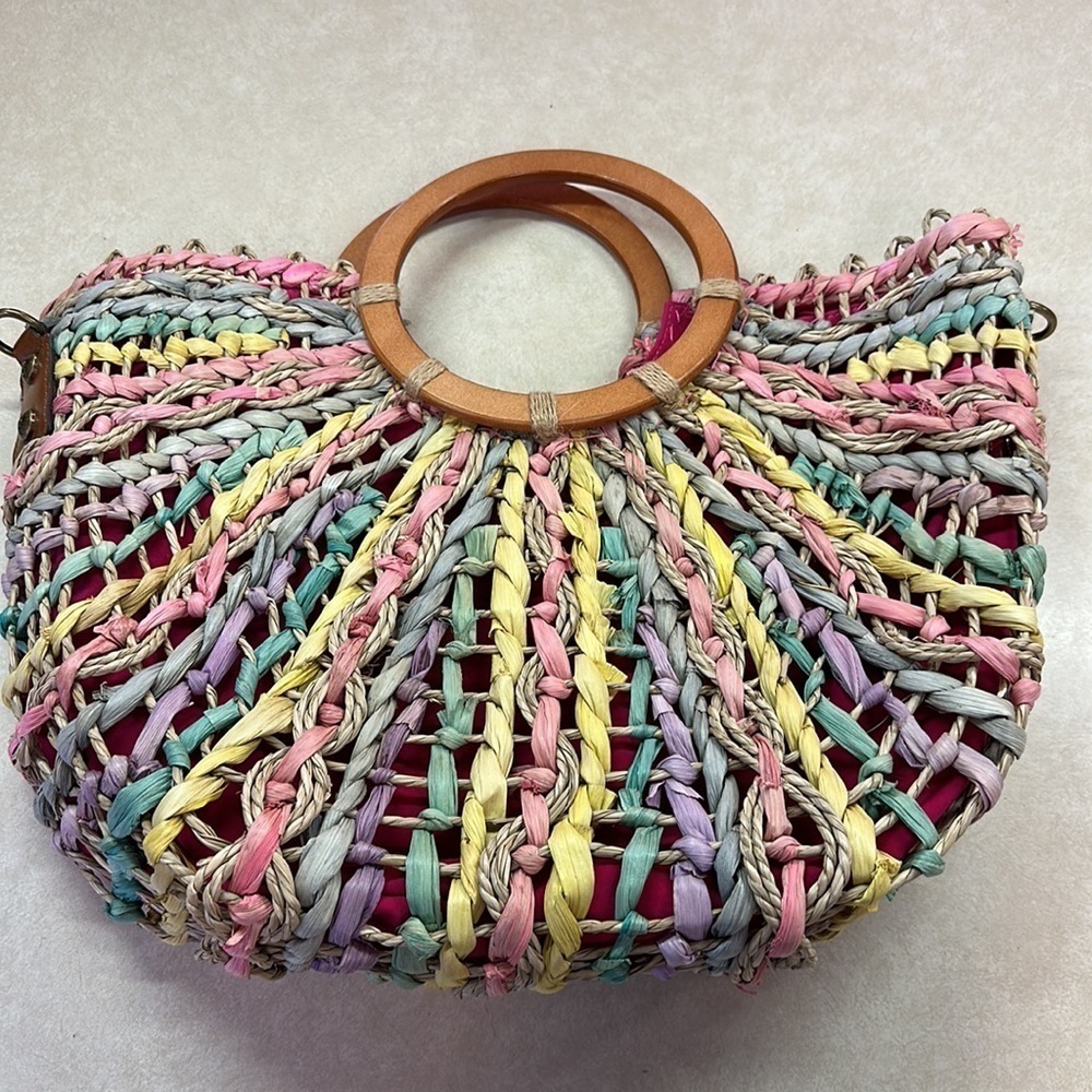 Patricia Nash Multicolored Pastel Straw Tote Handbag - Picture 9 of 10